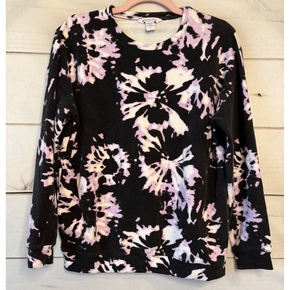 Athleta Balance Printed Pullover Black Purple Tie Dye Sweatshirt Small